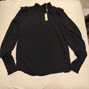 Max Studio Elegant Black Blouse with Ruffle Details and Stretch Detail at Wrist